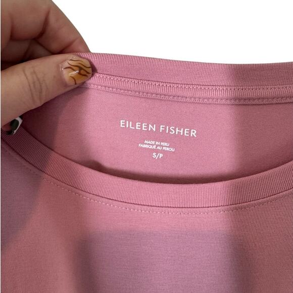 Eileen Fisher Organic Cotton Jersey Round Neck Boxy Fit Dress Pink Small Minimal - Picture 7 of 11